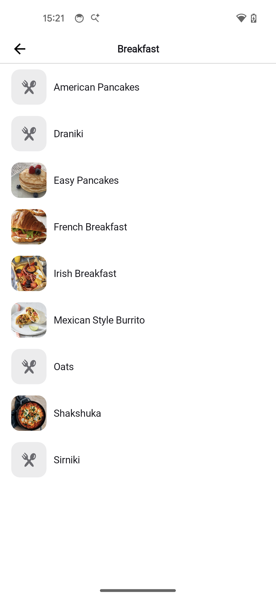 Recipe list inside a cookbook