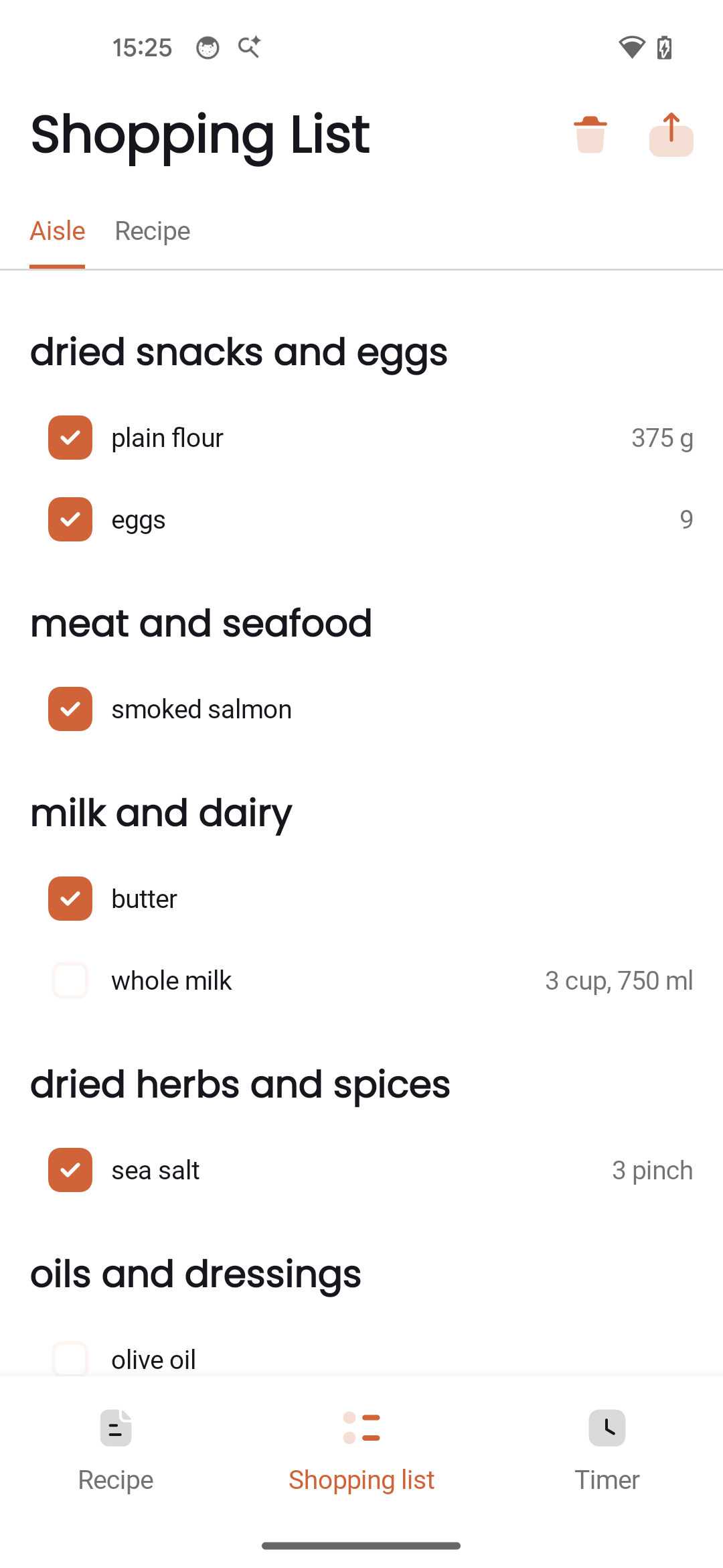 Android app shopping list grouped by aisle