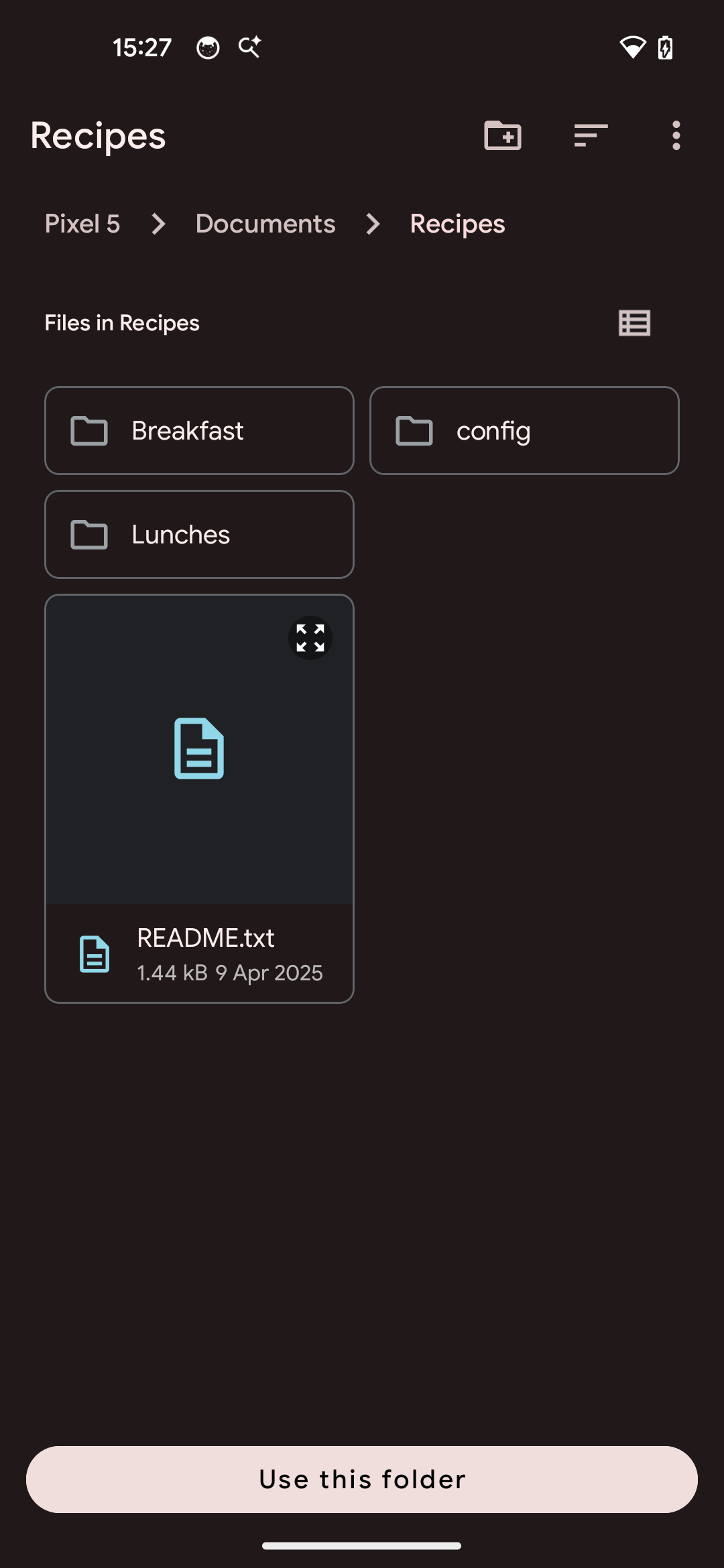 Browsing local folders to select recipes directory