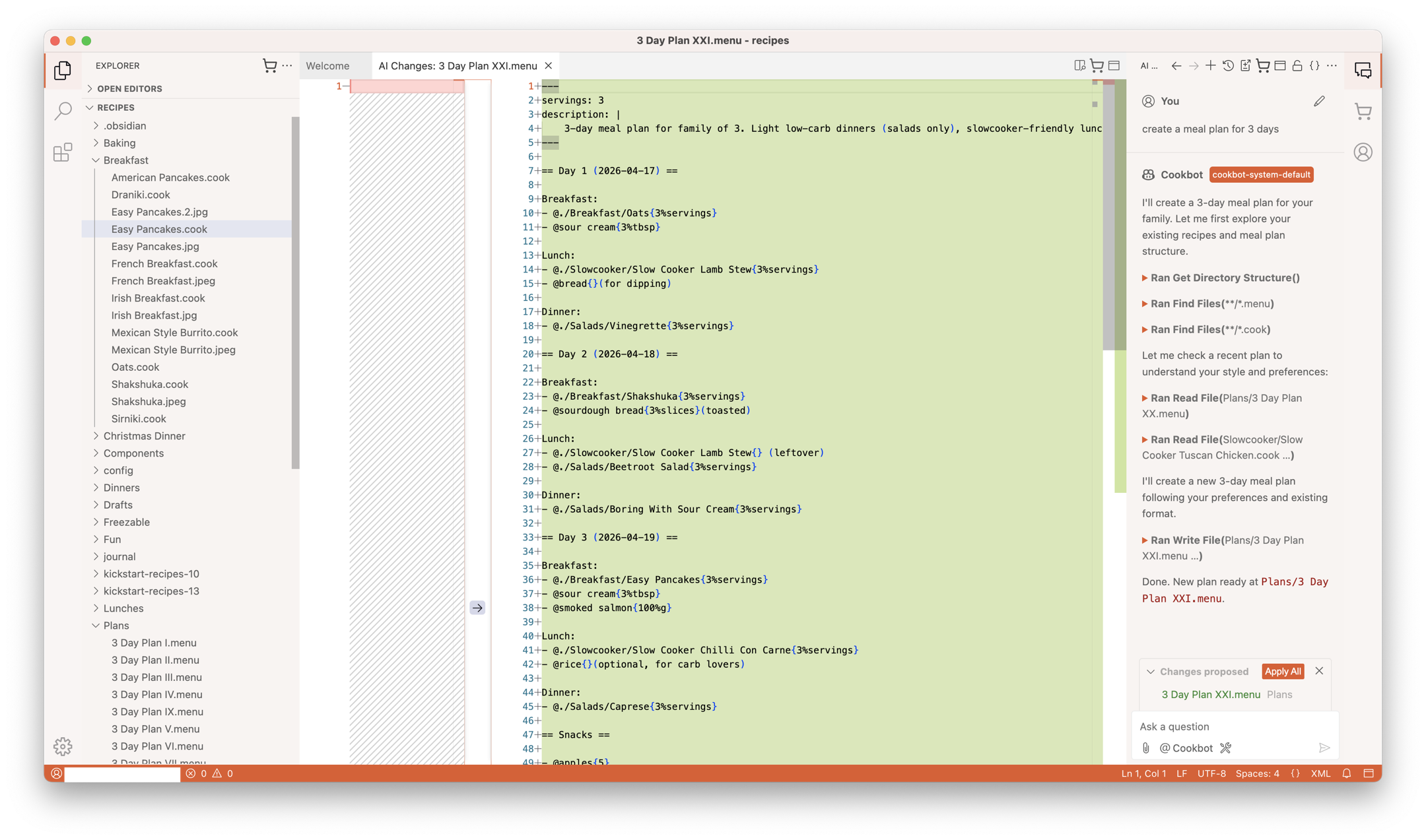Cook Editor code view with syntax-highlighted Cooklang