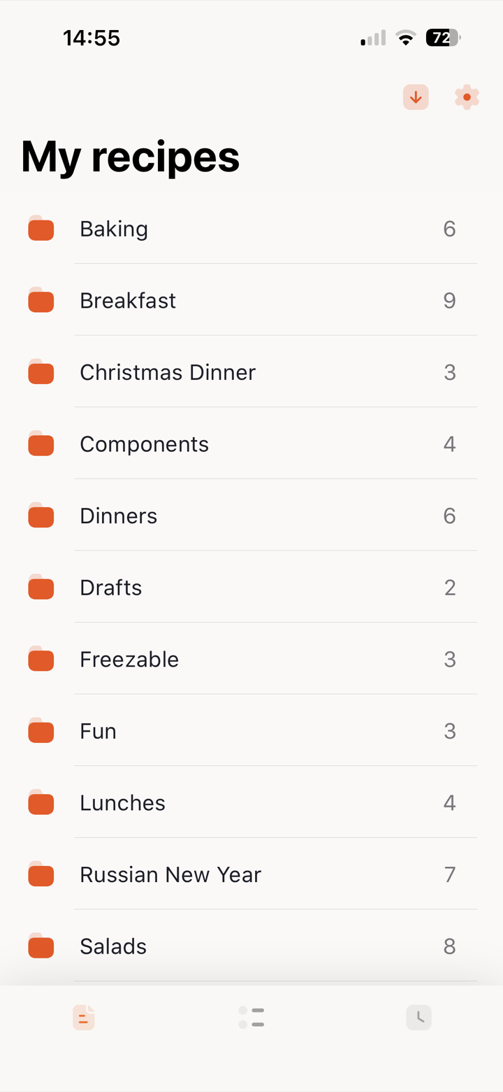 iOS app showing cookbooks list