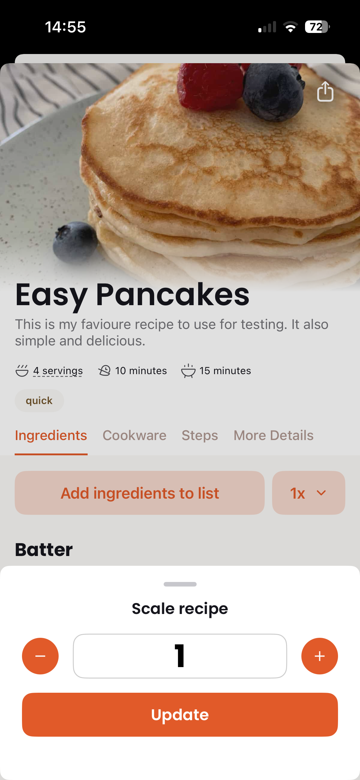 Scaling recipe by multiplier