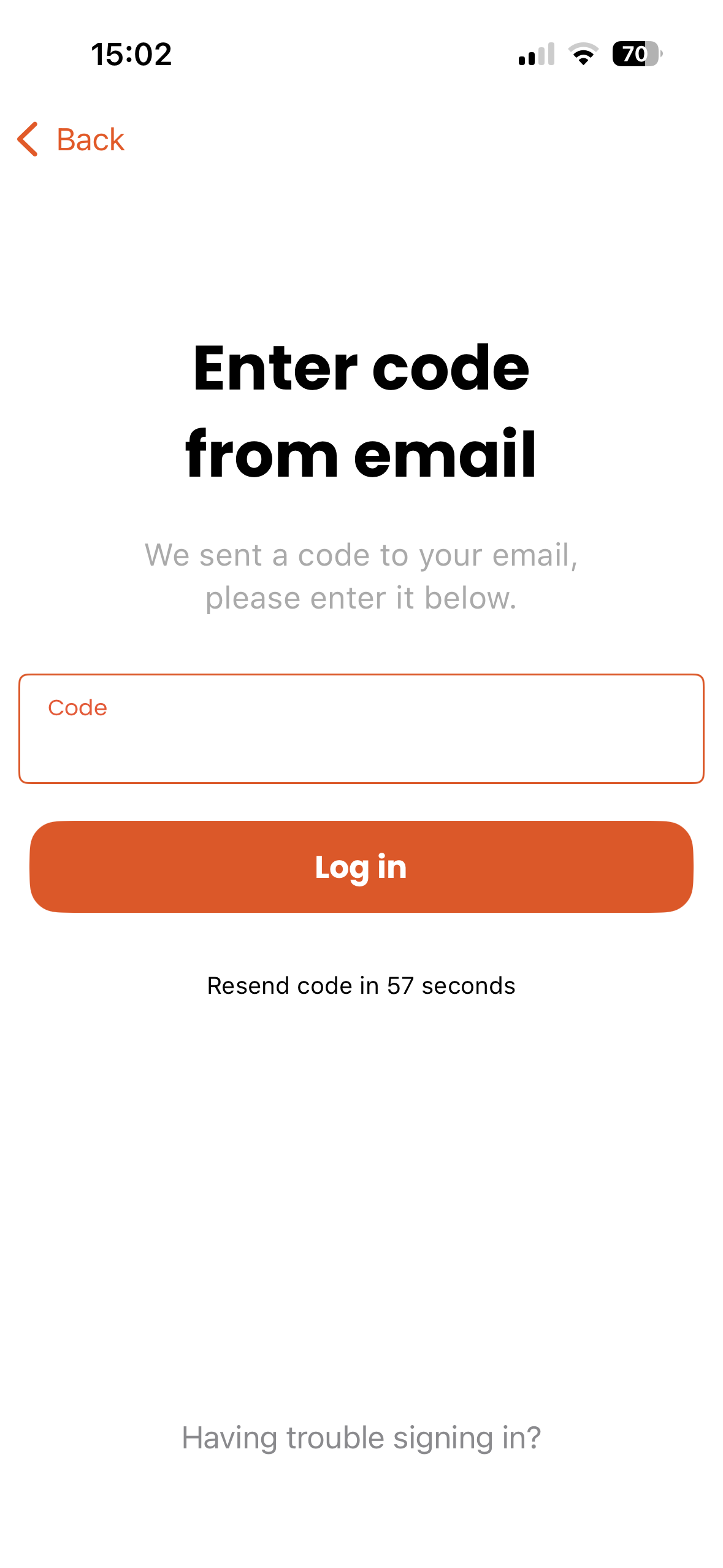 Enter verification code from email